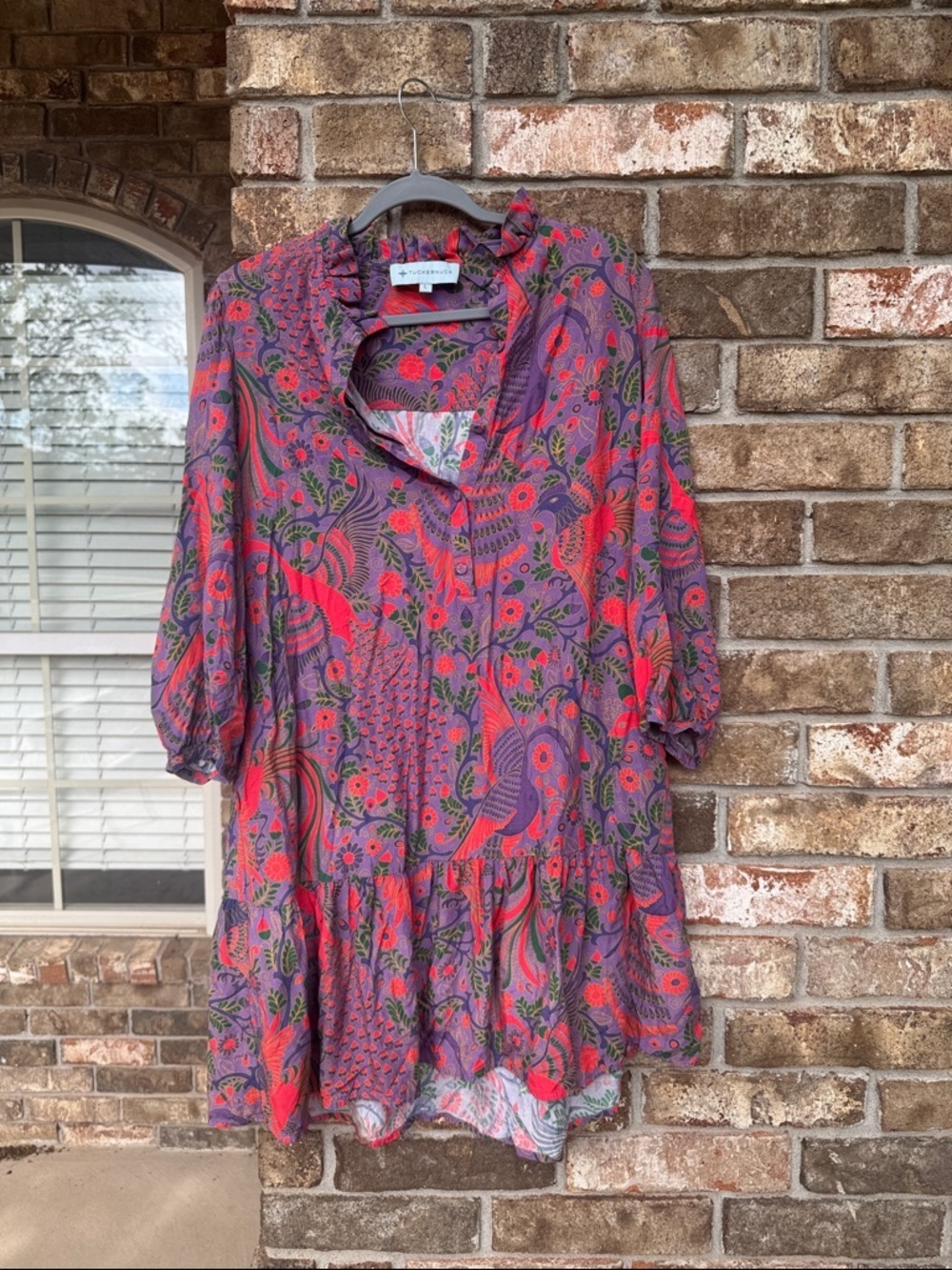 Tuckernuck Floral Paisley Tiered Tunic - Purple & Red size Large